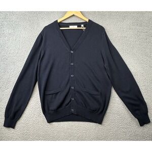 Toscano Firenze Cardigan Sweater Mens Medium Navy Blue Button Up Dad Grandpa NWT